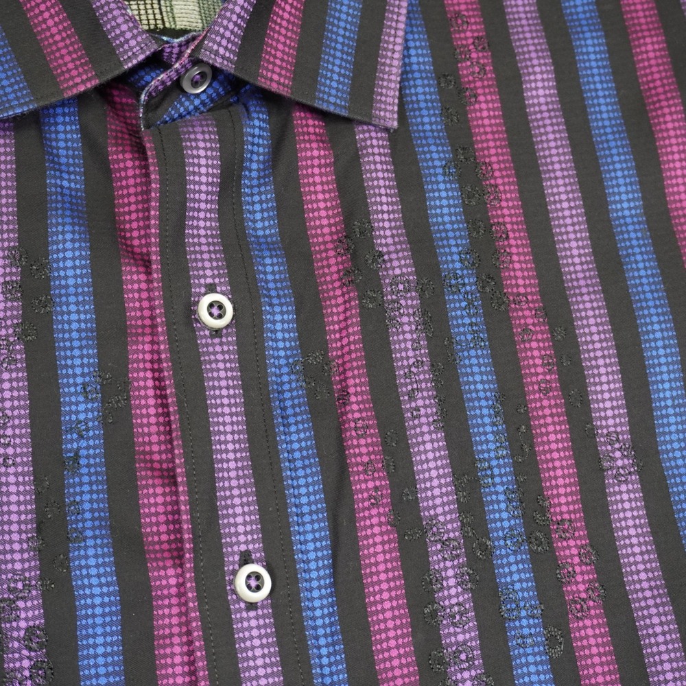 Robert Graham Button Up Shirt Mens XL Purple Blue Striped Flip Cuff Multicolor - Picture 3 of 15